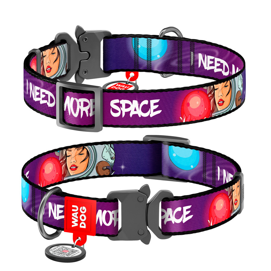 Нашийник для собак нейлоновий WAUDOG Nylon з QR-паспортом, малюнок "Більше космосу", металева п Коломыя - изображение 1