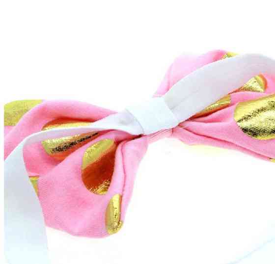 Дитяча рожева пов'язка в золотий горох - окружність 34-54см, розмір банта 13см Київ