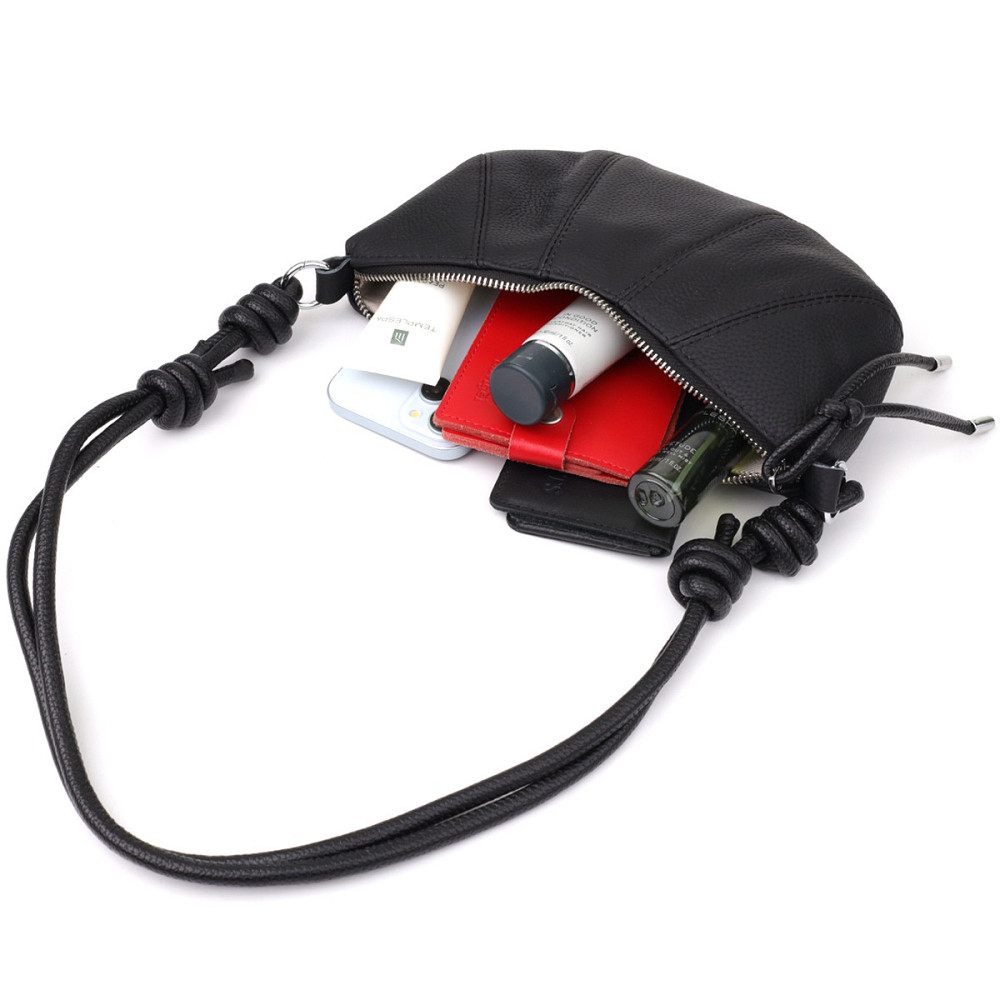 Жіноча напівкругла сумка з натуральної шкіри Vintage 22932 Чорний Київ - фото 8