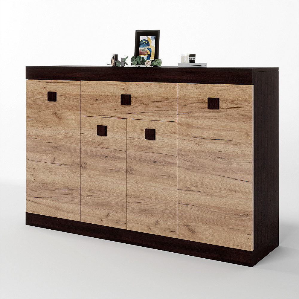 Большой комод Эверест с дверями и ящиком Соната-7 140х38х94 венге темный + дуб крафт золотой (DTM-2017) Днепр - изображение 2