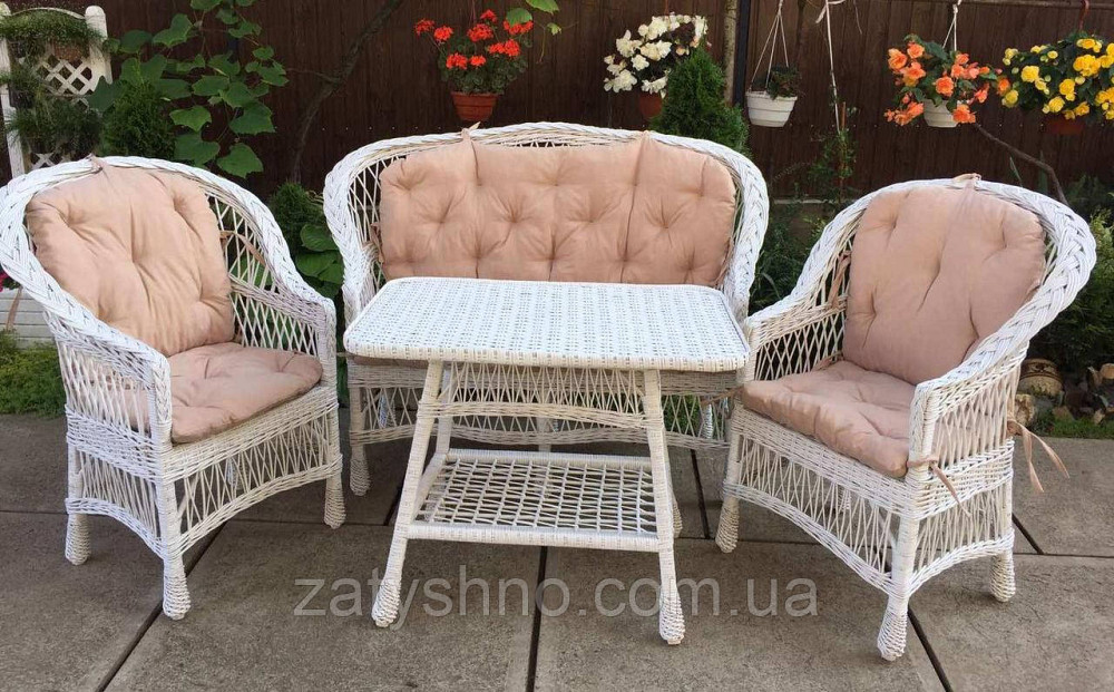 Плетеная мебель с накидками|  Комплект плетеной белой мебели  с диваном | мебель из лозы в беседку Киев - изображение 4