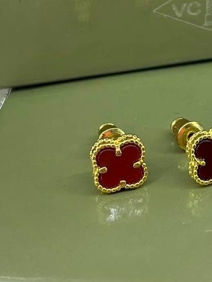 Сережки Ван Кліф бордові в лимонному золоті Одеса - фото 2