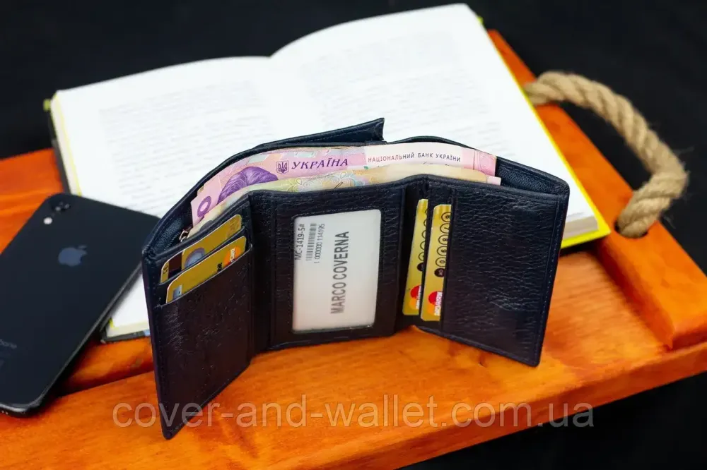 Компактный женский кошелек на магнитах в три сложения Marco Coverna MC-1419 Синий Киев - изображение 9