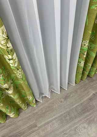 Комплект готових штор VR-Textil Льон з квітковим принтом "Прованс" № 1726ш Оливковий 100х270 см 2 шт (31-902) Київ