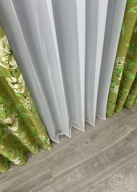 Комплект готових штор VR-Textil Льон з квітковим принтом "Прованс" № 1726ш Оливковий 100х270 см 2 шт (31-902) Київ - фото 3