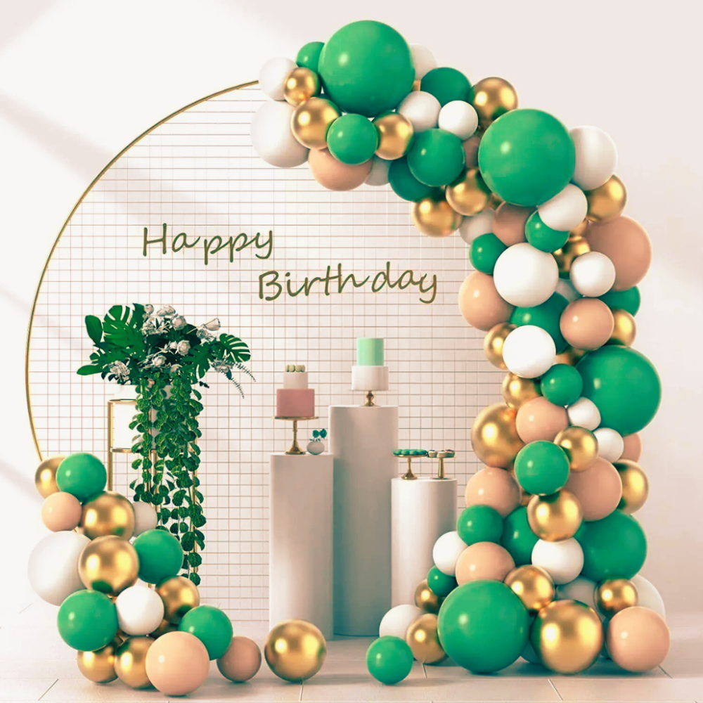 Набір повітряних кульок латексних золоті, бежевий, прозорі, зелені, білі Кам'янець-Подільський - фото 1