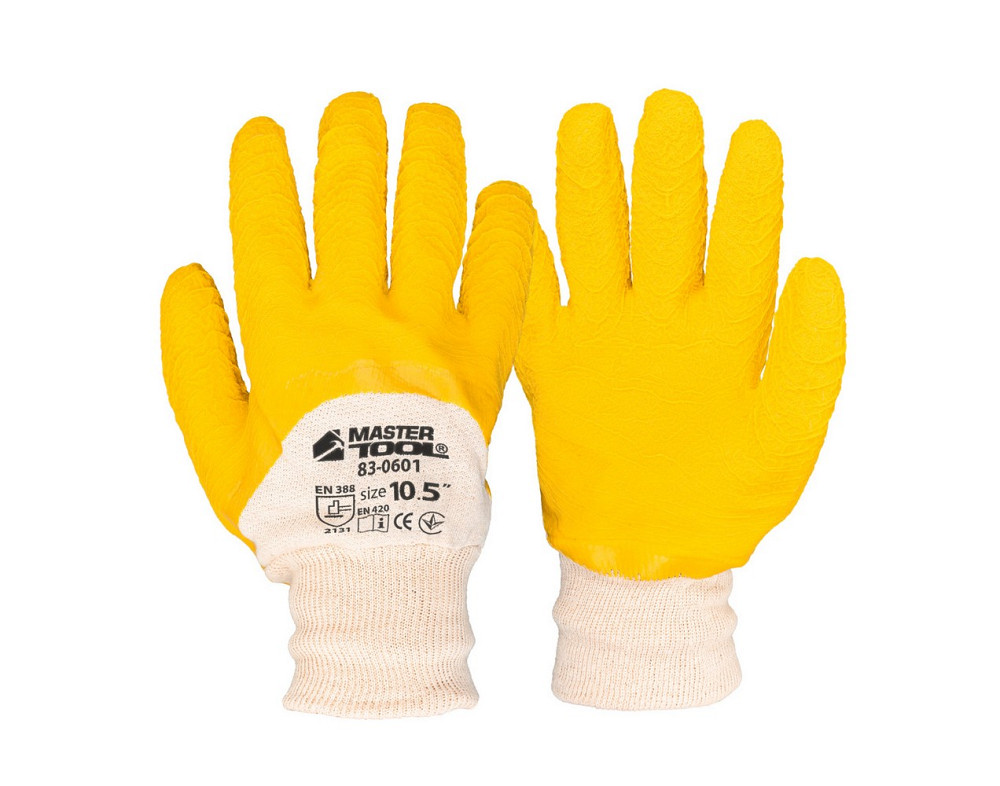 MASTERTOOL Рукавички бавовняні MASTERTOOL латексне ребристе покриття ¾ 10.5" 12 пар жовті 83-06 Коломия - фото 3