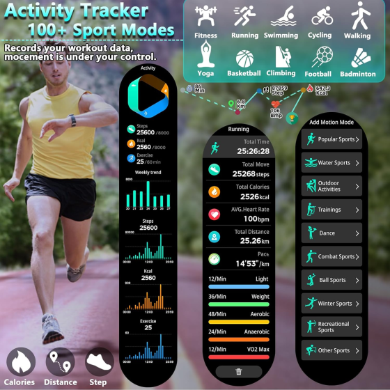 Смарт-годинник Mermo AMOLED 1.3", Bluetooth дзвінки, 120+ спортивних режимів, SpO2, IP67, для Android та iPhone Київ