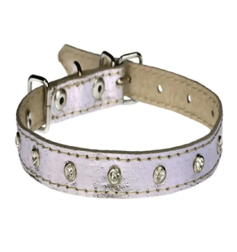 Нашийник 1944 10мм "Перламутр" шкіра подвійний прикрашений стразами Срібний Вінниця