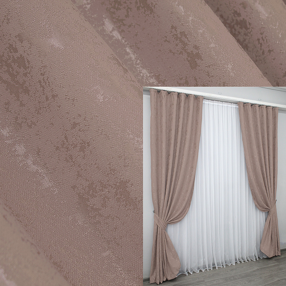 Комплект готових штор VR-Textil Льон мармур Pavliani № 1174ш Пудровий 150х270 см 2 шт (33-0003) Київ - фото 1