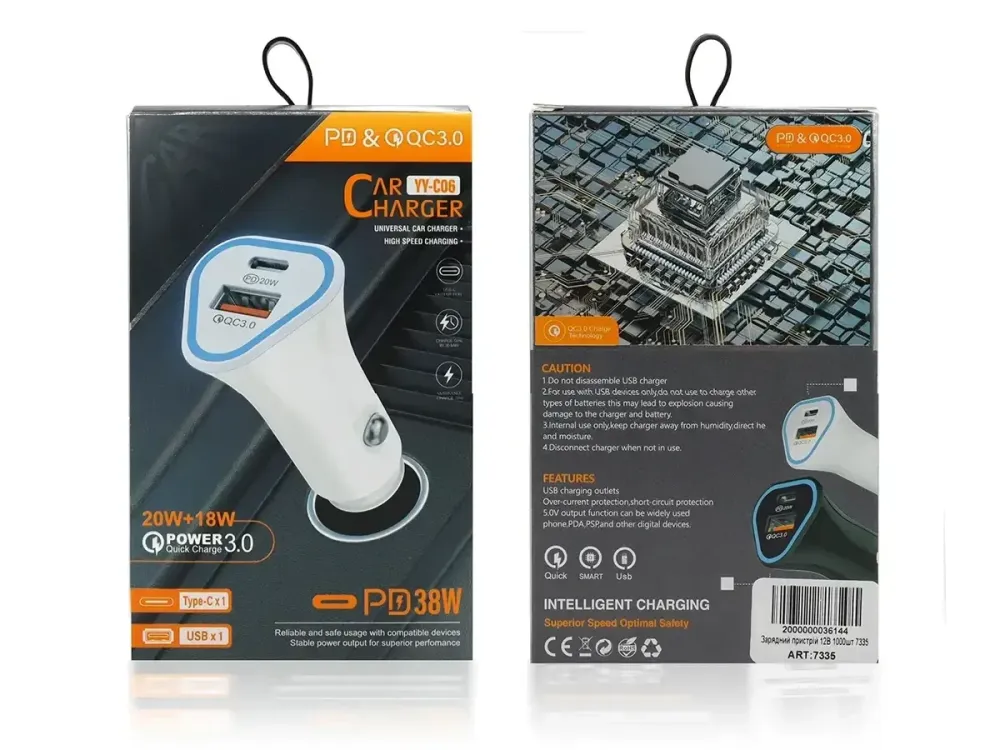 Зарядний пристрій 12В 3,0А 20Вт QC3.0 USBx1 Type-Cx1 YY-C06 Одеса - фото 5