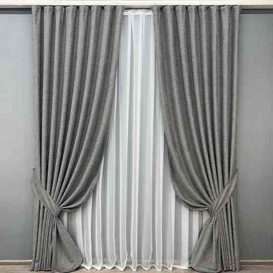 Комплект готових штор VR-Textil Льон Grand Linen № 2027ш Сірий 200х300см 2 шт (32-382) Київ