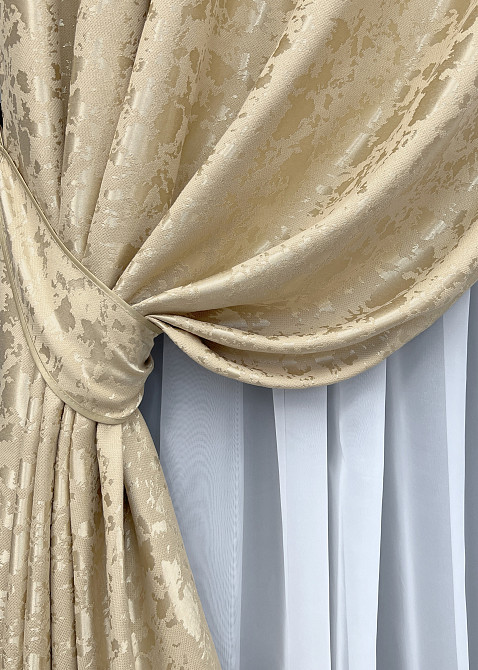 Комплект штор на люверсах VR-Textil Лен мрамор Pavliani ХО № 1270ш Бежевый 150х250 см 2 шт (37-0122) Киев - изображение 15