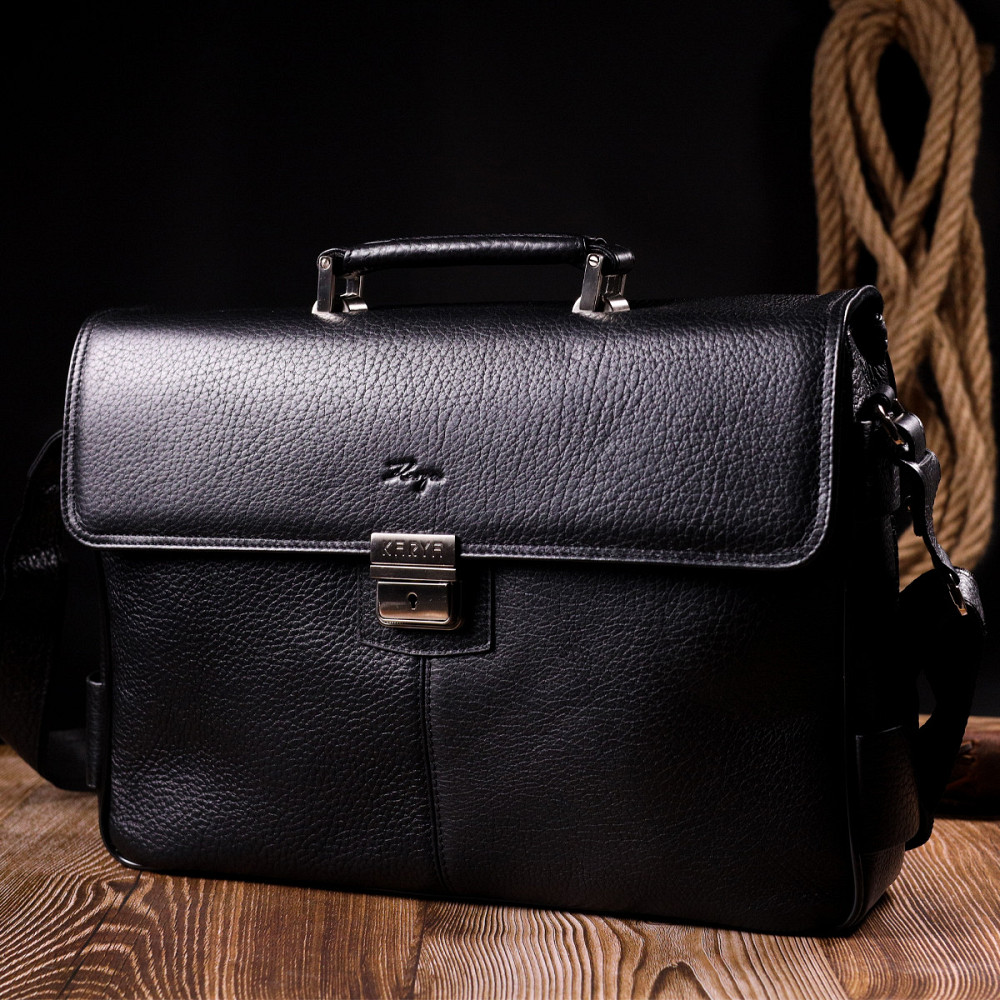 Классический мужской портфель KARYA 20940 кожаный Черный Киев - изображение 2