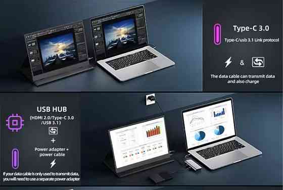 Портативний (Portable) сенсорний IPS Монітор 2К 14 Дюймів 60Hz. Київ