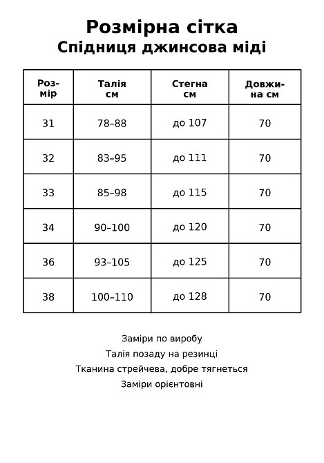 Спідниця жіноча джинсова Vanver 8239 з розрізом міді на резинці великі розміри синя, синій, З6, 36, 104 см, 122 см Київ - фото 20