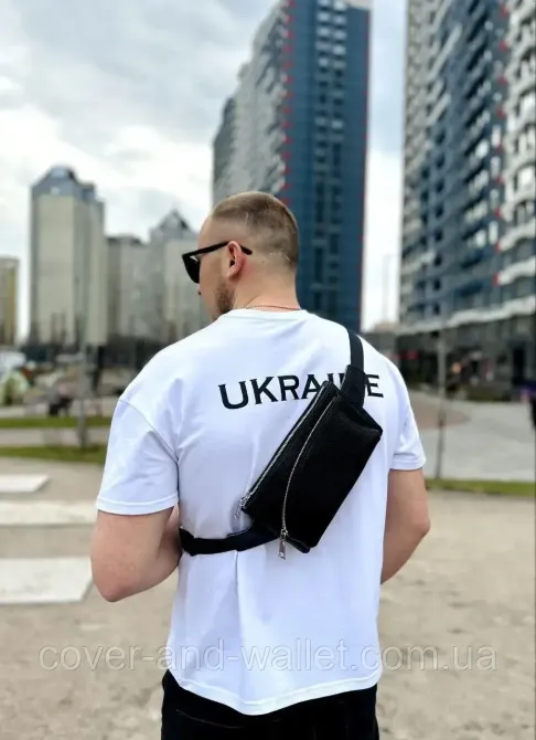 Зручна повсякденна сумка-бананка з натуральної чорної шкіри на блискавці Puos (чорна) Київ - фото 7