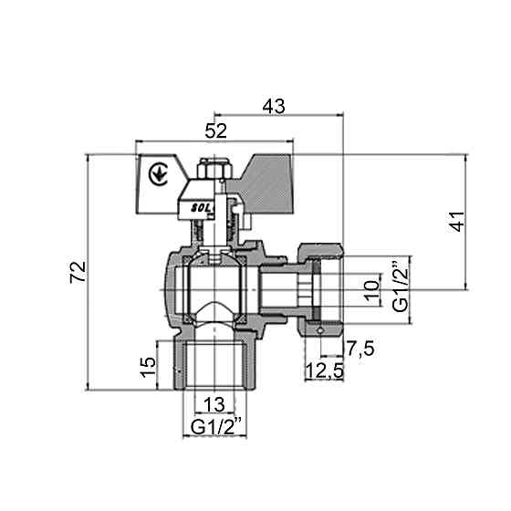 Кран кульовий кутовий з накидною гайкою SOLOMON 1/2″ ВВ PN40 (V3002-S) Тернопіль