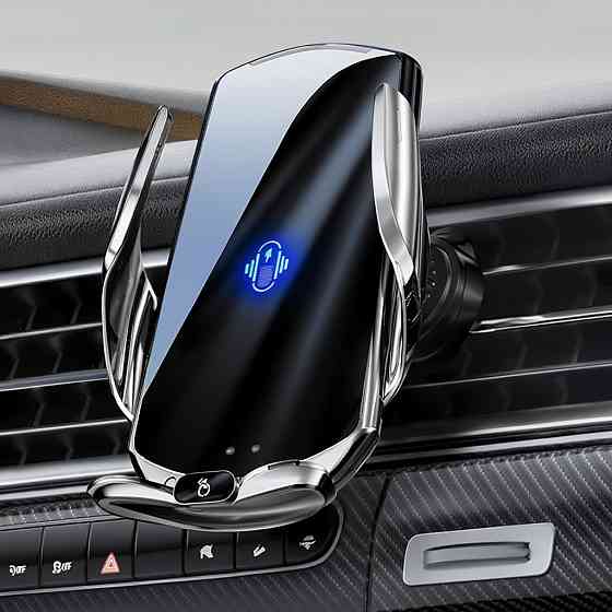 Держатель для телефона,автомобильный с беспроводной магнитной зарядкой 15W Type-C, Micro, Lightning, серебристый Каменец-Подольский