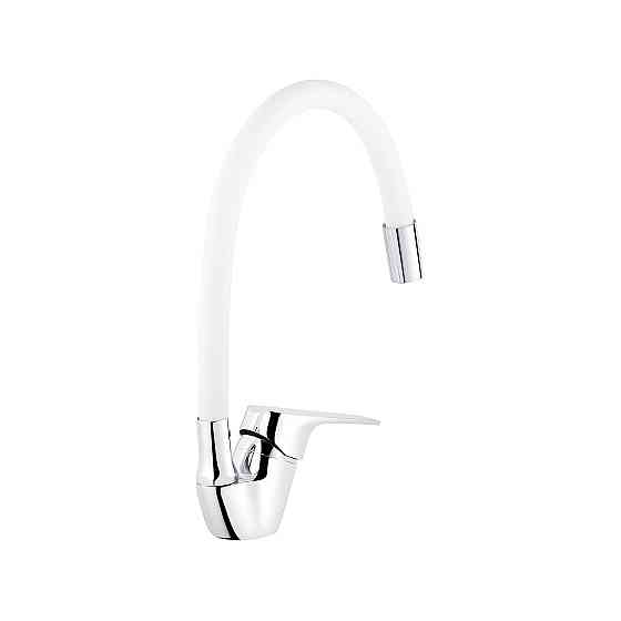 Змішувач для кухні  з гнучким виливом Kroner KRM Odra - C032WHI хром/білий Київ