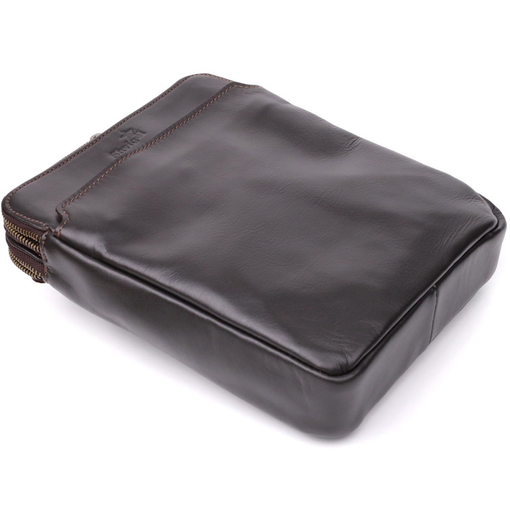 Вертикальная мужская сумка через плечо из гладкой натуральной кожи Shvigel 20868_1 Коричневый Киев - изображение 7