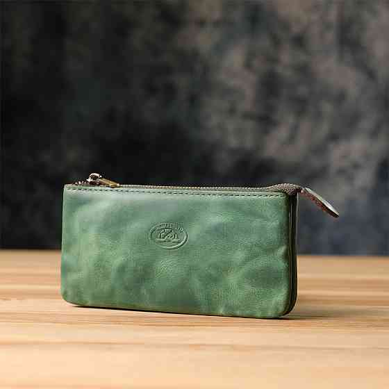 Містка ключниця на два відділення з матової натуральної шкіри Зелений (Tony Perotti) Київ