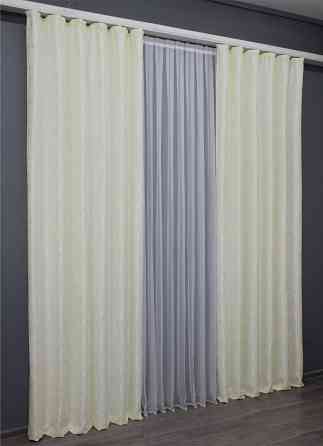 Комплект готових штор VR-Textil Льон мармур Pavliani № 1172ш Кремовий 120х270 см 2 шт (39-220) Київ
