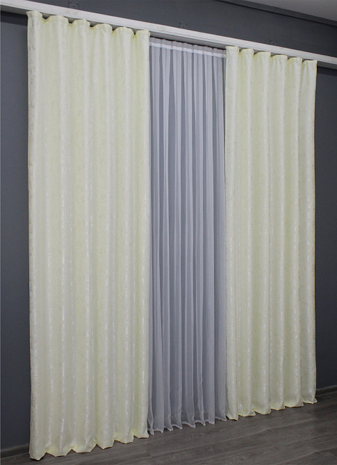 Комплект готових штор VR-Textil Льон мармур Pavliani № 1172ш Кремовий 120х270 см 2 шт (39-220) Київ - фото 5