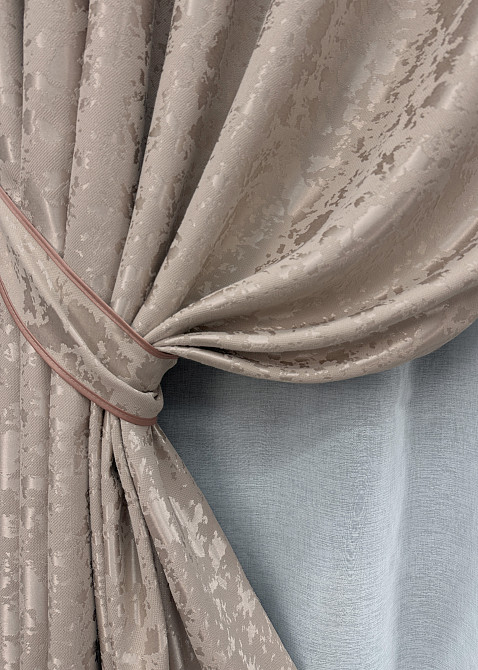Комплект штор VR-Textil Лен Мрамор 100х270 2шт и Тюль 300х270 1715ш-1276т Светло-пудровый с белым 71-011/1 Киев - изображение 4