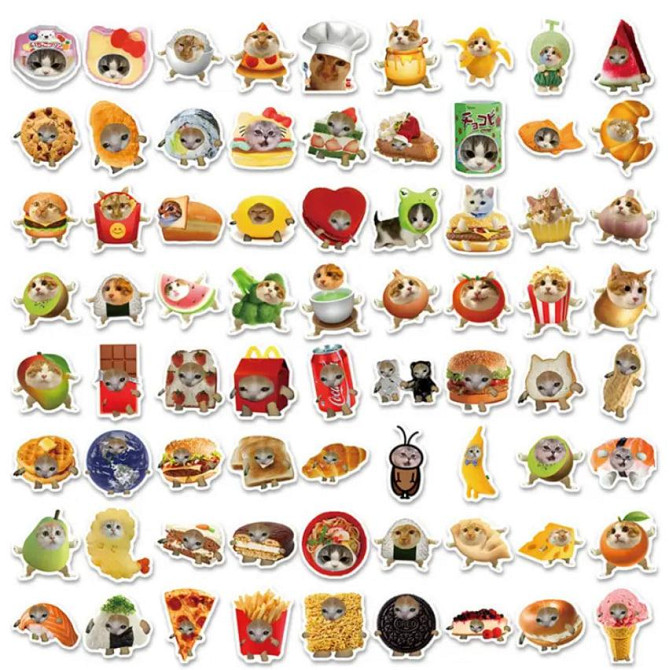 Стікери з котами та їжею - Водонепроникні вінілові наклейки з котами, стікербомбінг. Набір 50 штук. Київ - фото 6