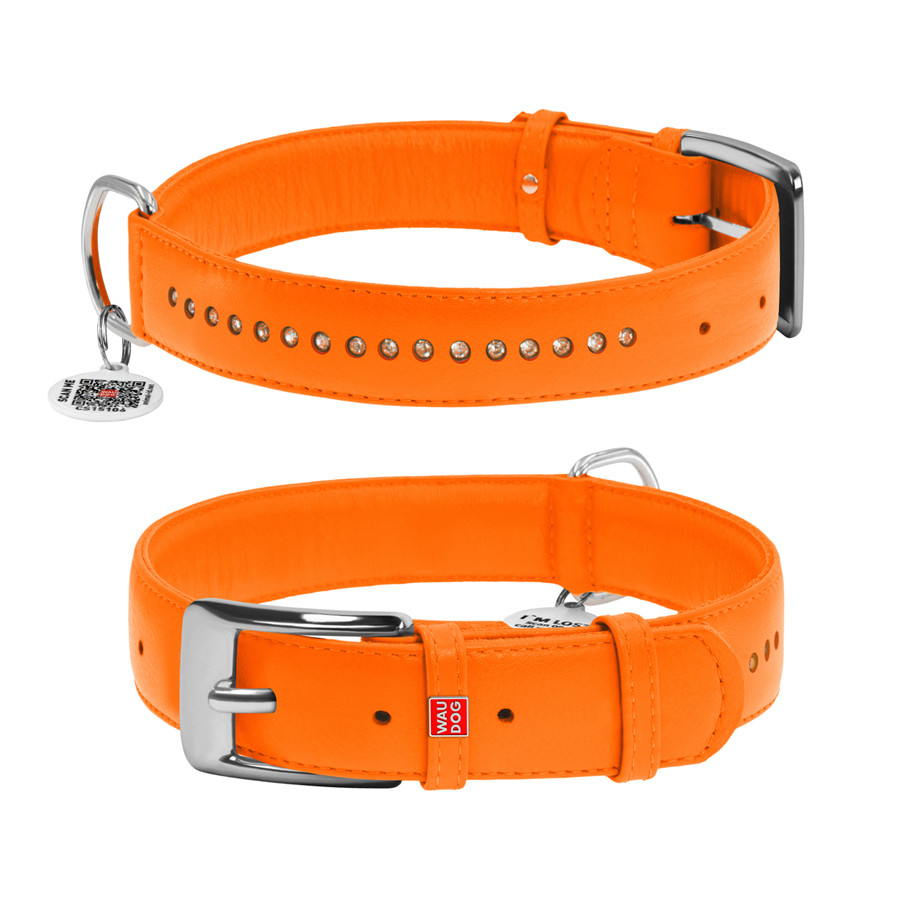 Нашийник для собак шкіряний WAUDOG Glamour з QR паспортом, подвійний зі стразами, S, Ш 15 мм, Д Коломия - фото 3