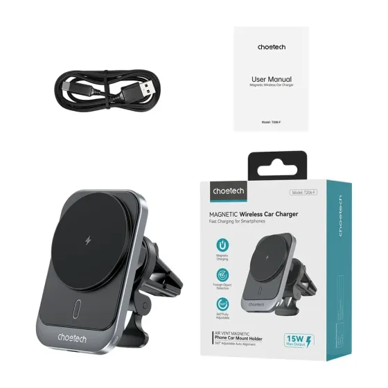 Автомобільний зарядний пристрій Choetech T206-F Black бездротова зарядка, магнітне кріплення (43-00138) Киев