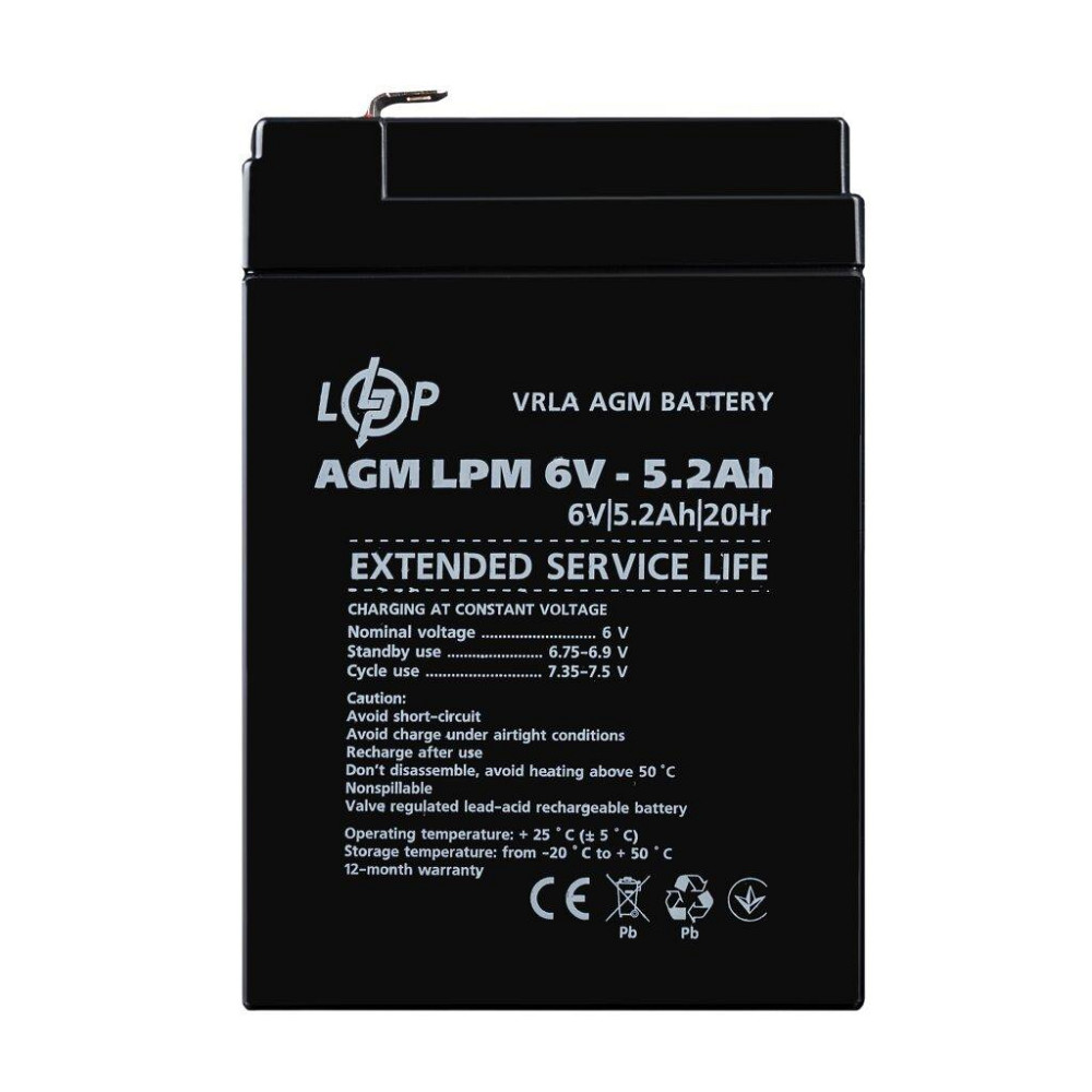 Акумулятор AGM LPM 6V - 5.2 Ah Київ - фото 1