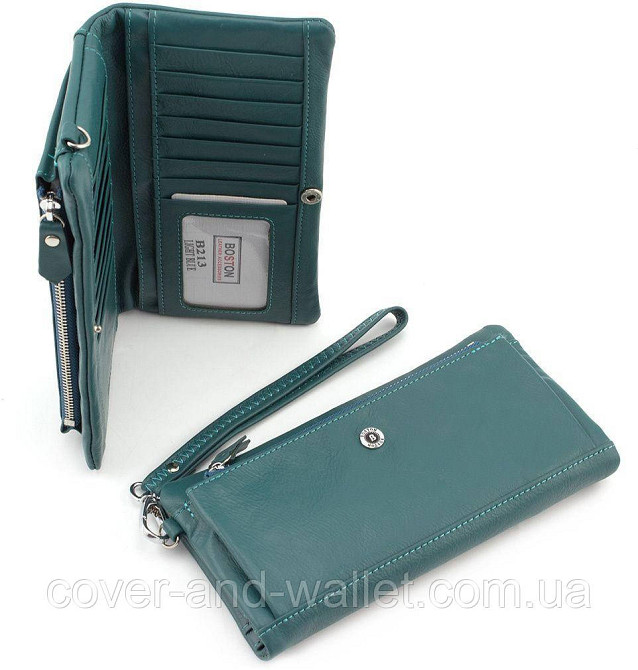 Стильний жіночий шкіряний гаманець клатч бірюзового кольору Boston B 213 Київ - фото 1