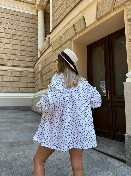 Жіночий принтований костюм-двійка: сорочка та шорти з натурального мусліну Білий 2, 48/50 Одеса - фото 8