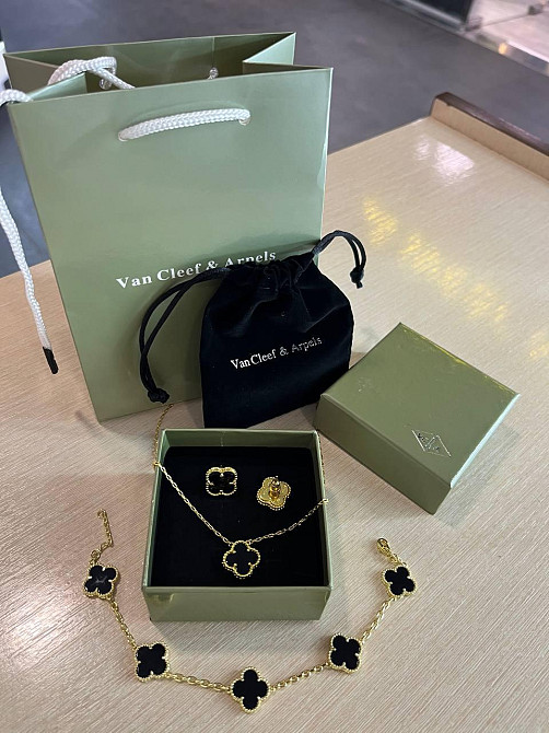 Ван Кліф / Van Cleef комплект чорний конюшина, позолота 18 К Одеса - фото 2