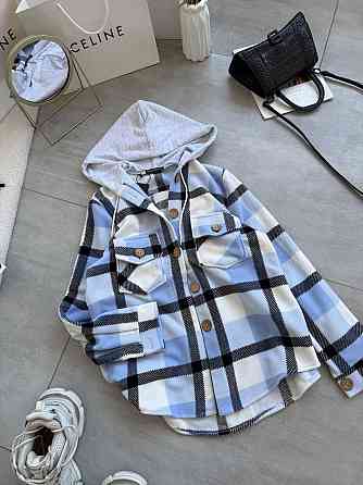 Женская теплая оверсайз рубашка с капюшоном турецкий двусторонний флис Полар Голубой, 42/46 Одесса