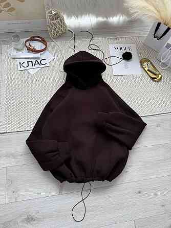 Жіноча стильна тепла худі з фіксаторами суцільна турська тринитка на флісі Шоколад Одеса