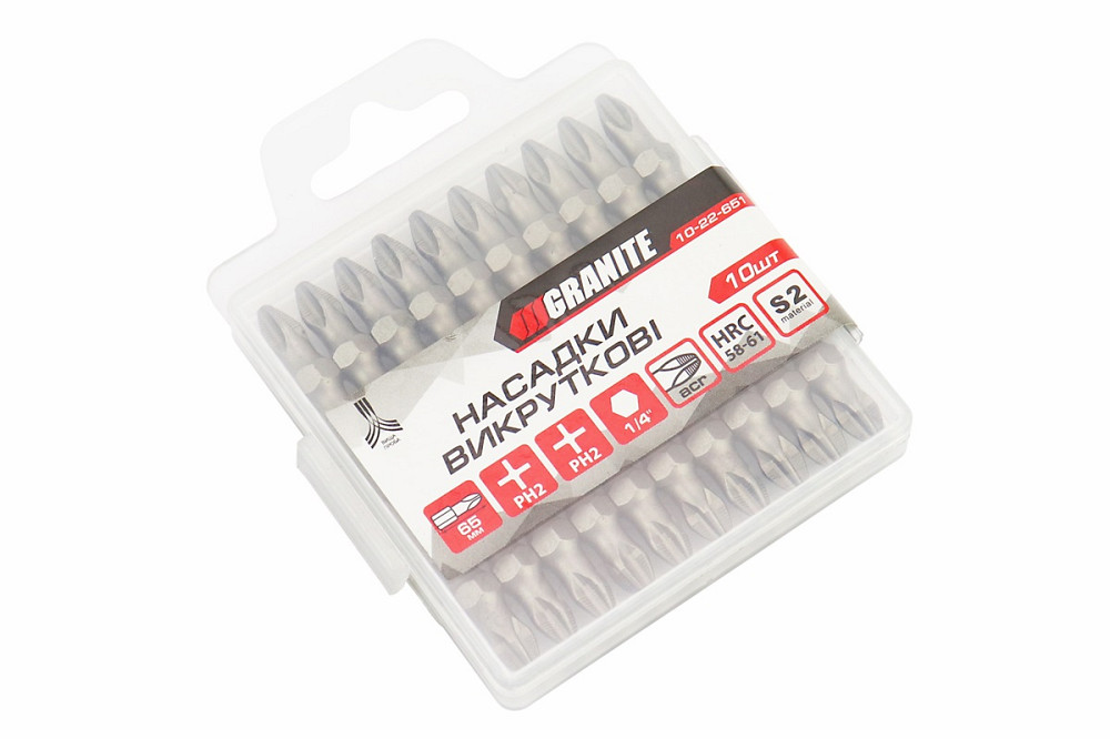 Біта двостороння PH2/PH2 65мм 1/4" S2 10шт 10-22-651 Київ - фото 2