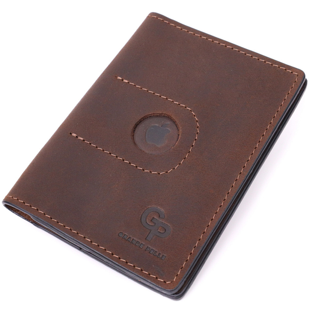 Стильна шкіряна обкладинка на паспорт з утримувачем для Apple AirTag GRANDE PELLE 11621 Коричневий Київ - фото 1