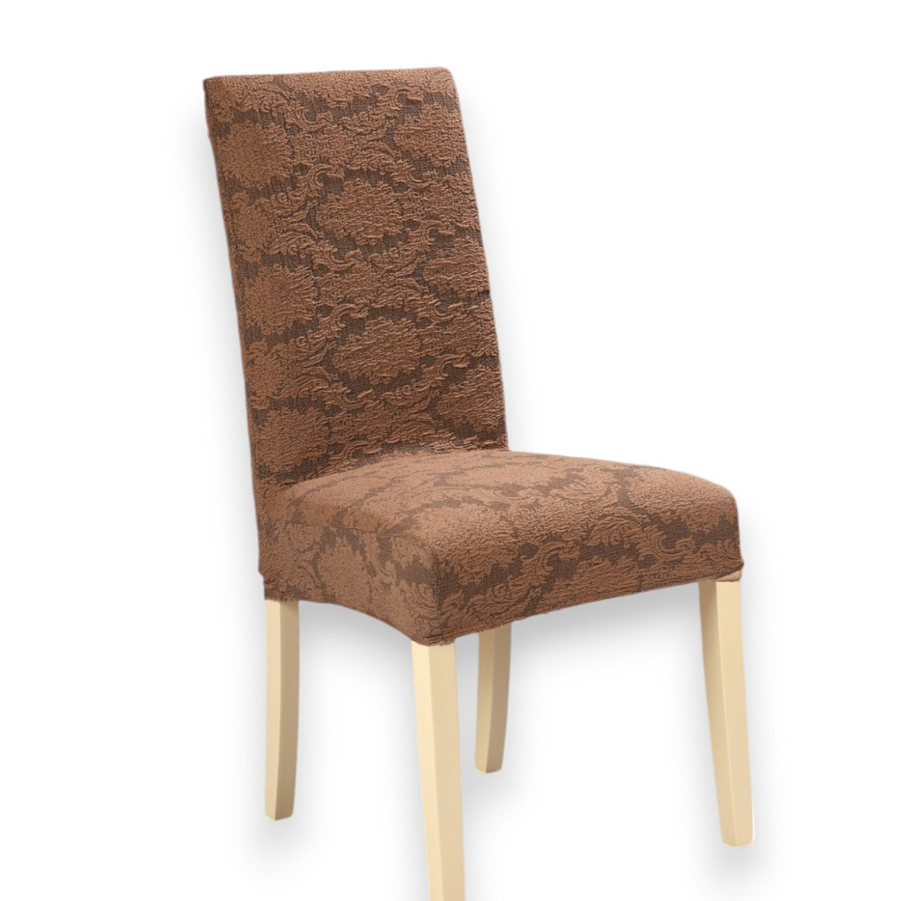 Универсальный натяжной чехол накидка на стул со спинкой Жаккард натяжной Royan Турция коричневый 006 Белая Церковь - изображение 2