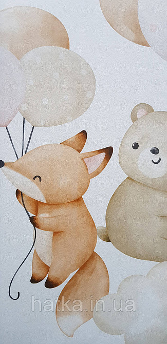 Шпалери флізелінові еко Rasch Kids World II 0.53х10 дитячі повітряні кулі зірки звірі рожеві коричневі на білому Київ - фото 2