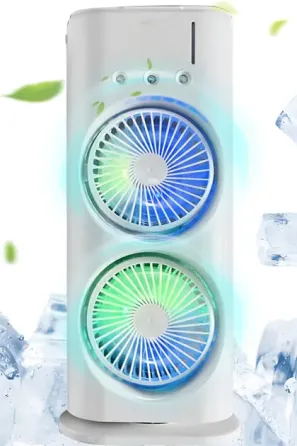 Вентилятор настольный двойной с охлаждением Double-ended Spray Fan LED-подсветка 3 скорости,распылитель водяного тумана Коломыя