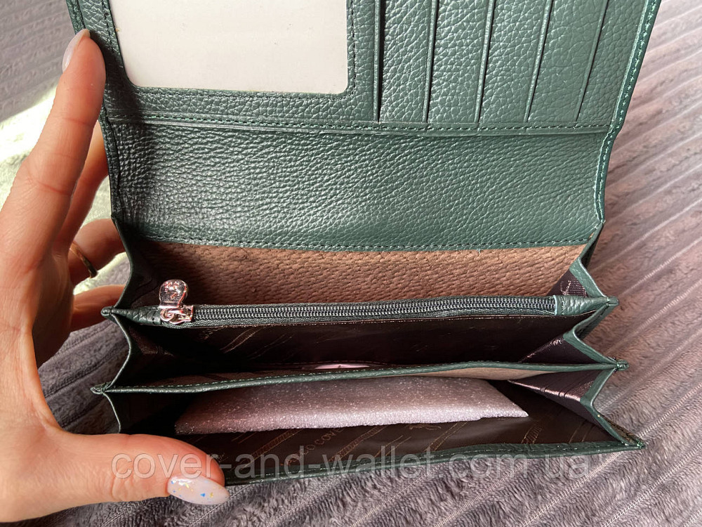 Зеленый женский кошелёк с отделом для визиток из натуральной кожи Marco Coverna Киев - изображение 8