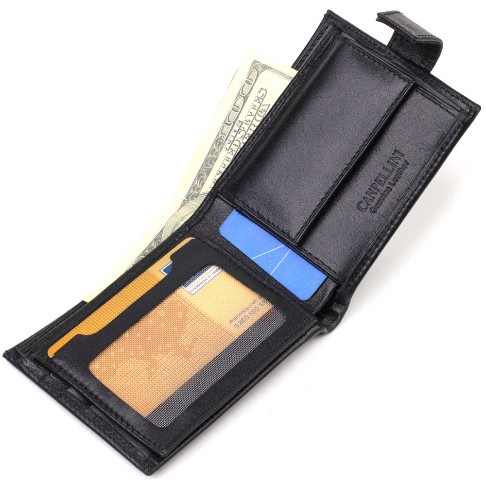 Класичне портмоне для чоловіків з натуральної гладкої шкіри CANPELLINI 21882 Чорне Київ - фото 6