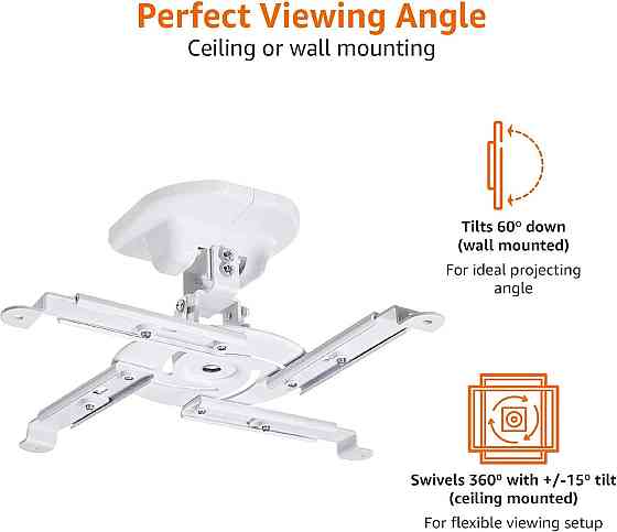Кронштейн для проектора Amazon Basics Tilting Ceiling/Wall 15kg белый потолочный/настенный регулируемый Киев