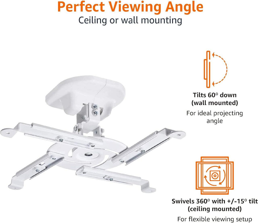 Кронштейн для проектора Amazon Basics Tilting Ceiling/Wall 15kg белый потолочный/настенный регулируемый Киев - изображение 2