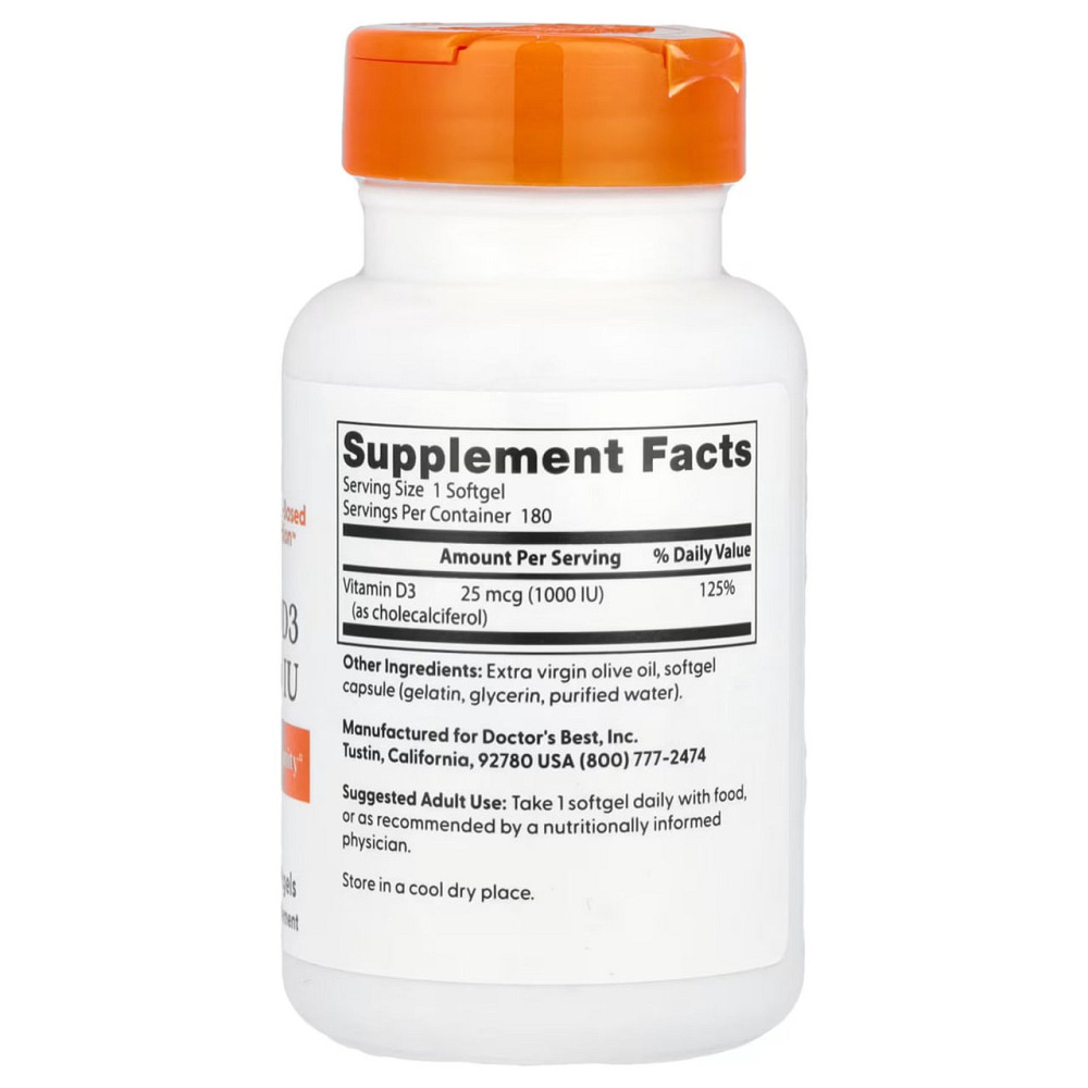 Вітамін Д3 Doctor's Best Vitamin D3 25 мкг (1000 МЕ) 180 гел капс Київ - фото 2