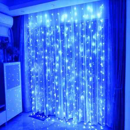Гірлянда штора завіса Водоспад 3х3 м 280 LED велика лампа 3D (білий шнур, з перехідником) Синя Вінниця
