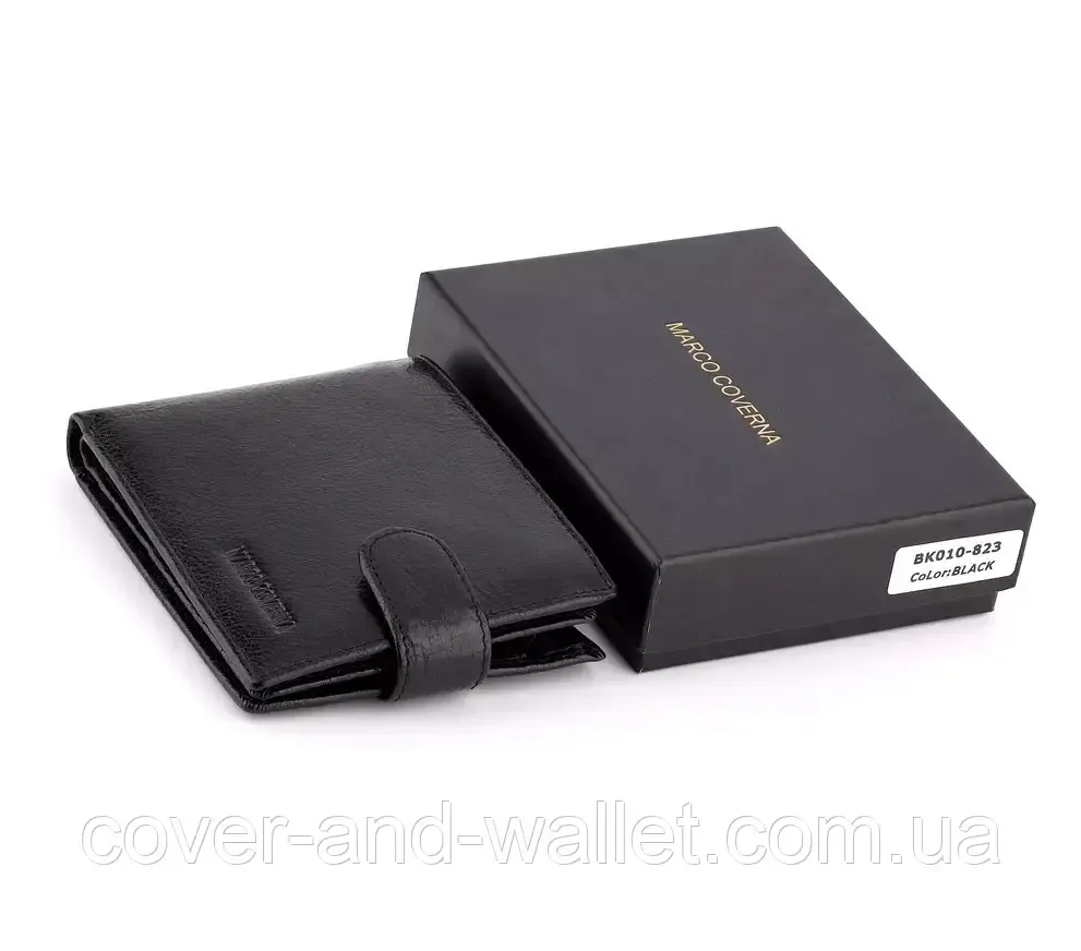 Горизонтальный мужской кошелек из высококачественной кожи черного цвета на кнопке Marco Coverna BK 010-823 Киев - изображение 9